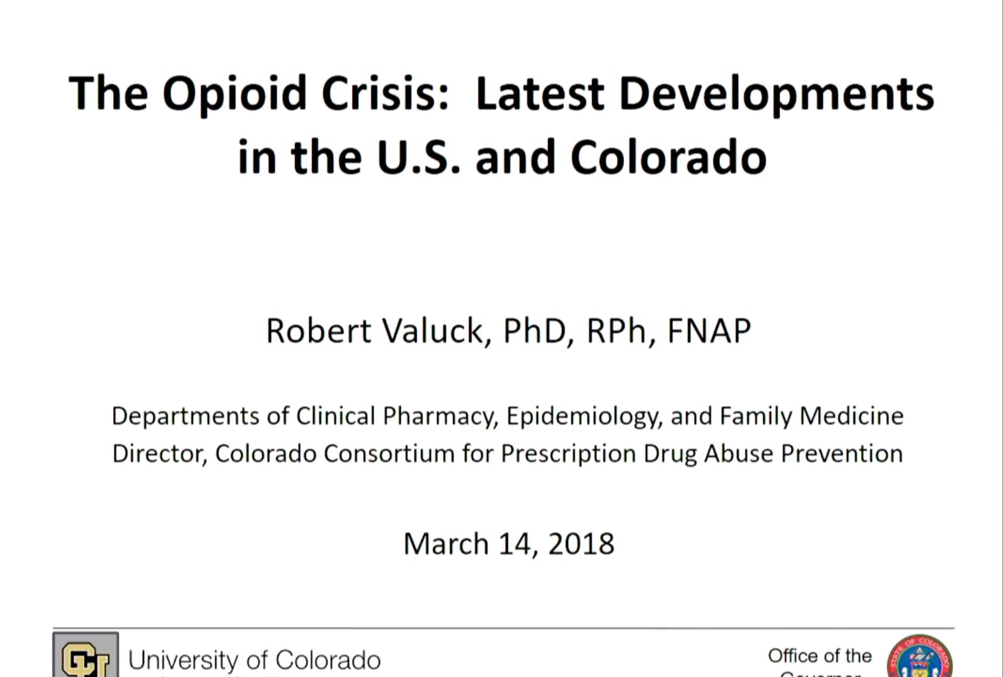 The Opioid Crisis - Human Services Regional POD meeting-March 14, 2018